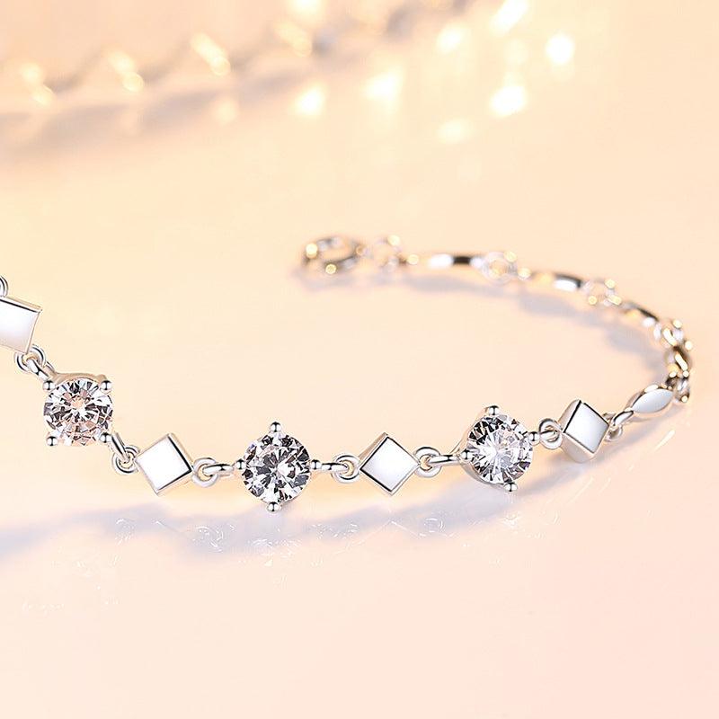 Sterling Silver Bracelet With Diamond Zirconia Stones Ladies - Trendha