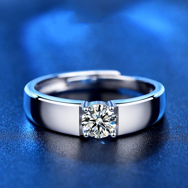 Men's Adjustable Silver Moissanite Ring