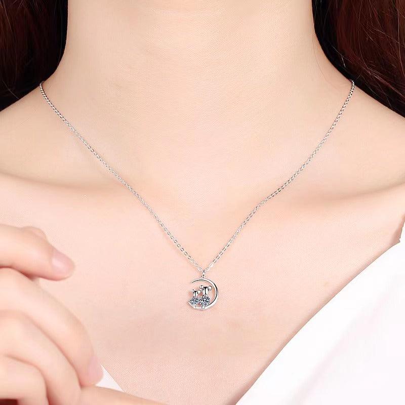 Silver Crescent-Detail Moissanite Necklace