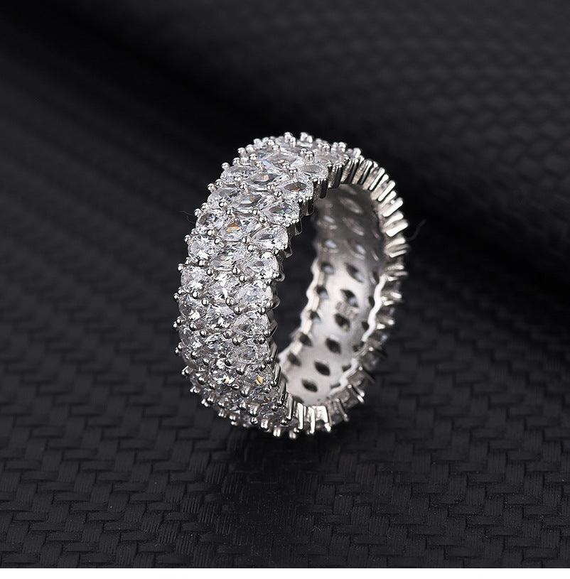 Sterling Silver Multi-row Luxury Zircon Ring - Trendha