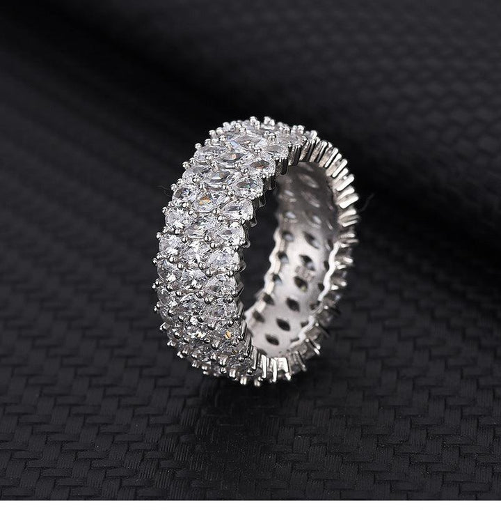 Sterling Silver Multi-row Luxury Zircon Ring - Trendha