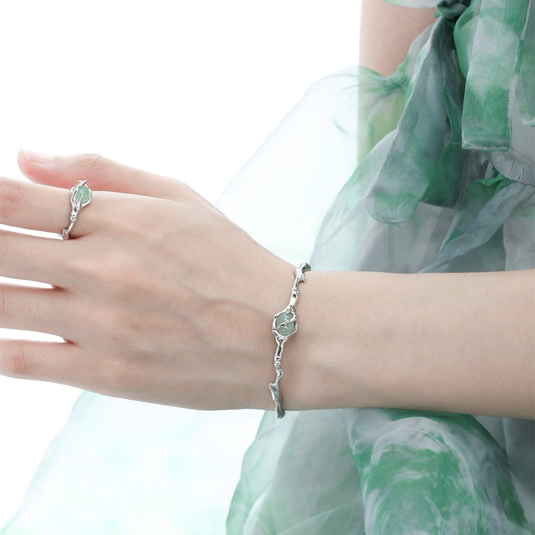 Sterling Silver Non Fading National Style Jade Ring - Trendha