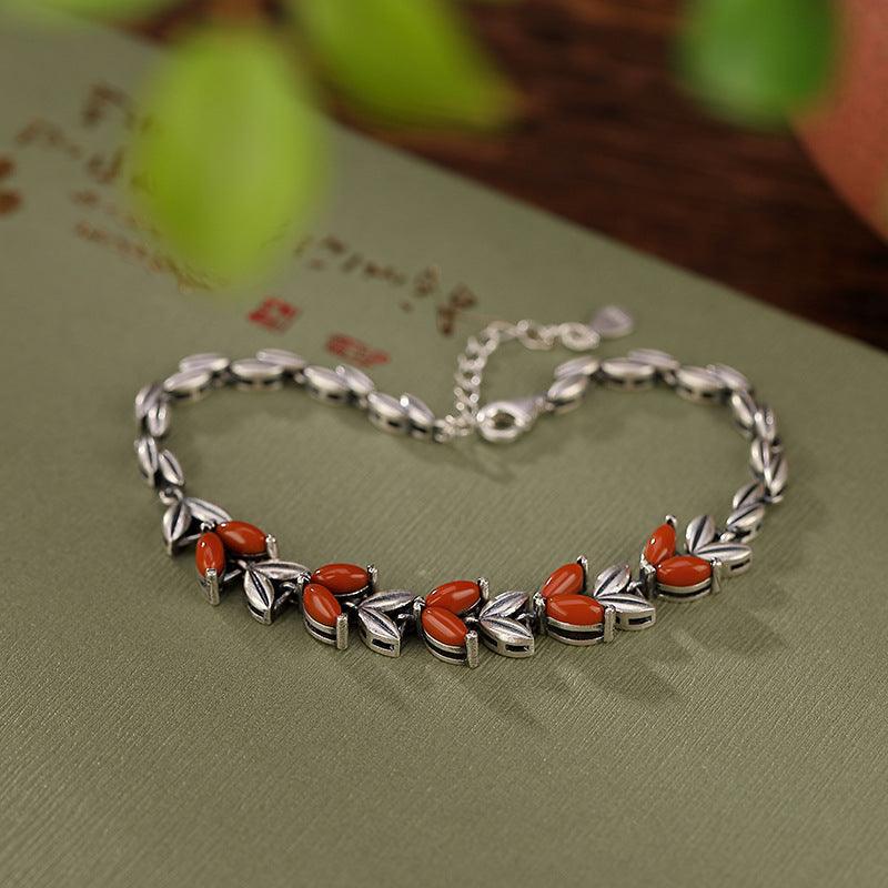 Sterling Silver South Red Vintage Personality Wheat Ears Bracelet - Trendha