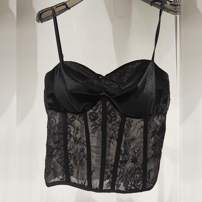 Summer New Socialite Style Lace Embroidery Pattern Fishbone Metal Sexy Sling Vest - Trendha