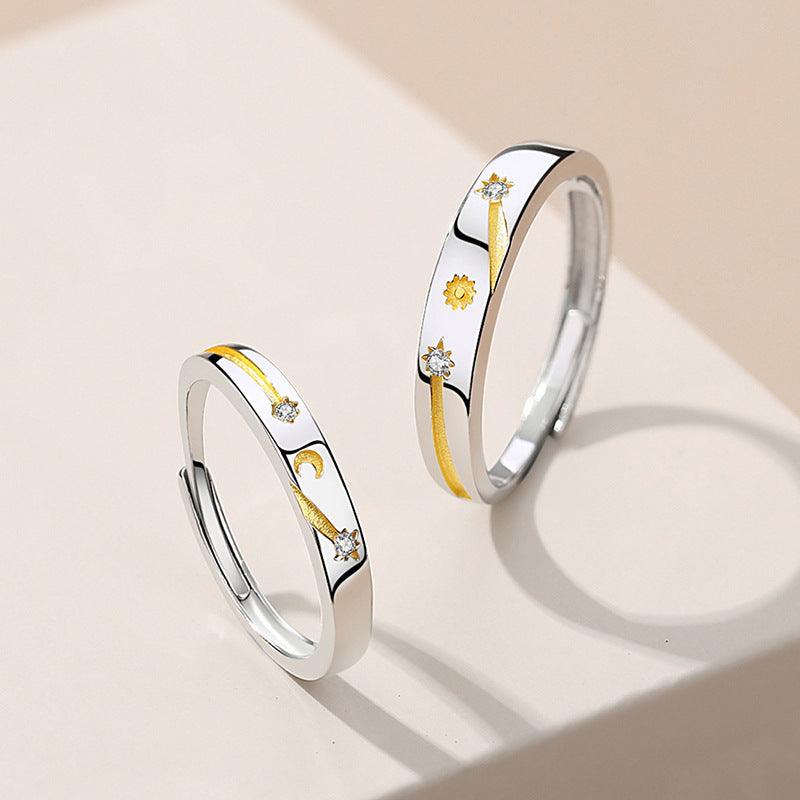 Sun Moon Stars Couple Ring 925 Silver Literary Niche Sterling Silver Ring Valentine's Day Gift - Trendha
