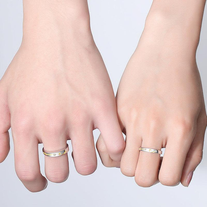 Sun Moon Stars Couple Ring 925 Silver Literary Niche Sterling Silver Ring Valentine's Day Gift - Trendha