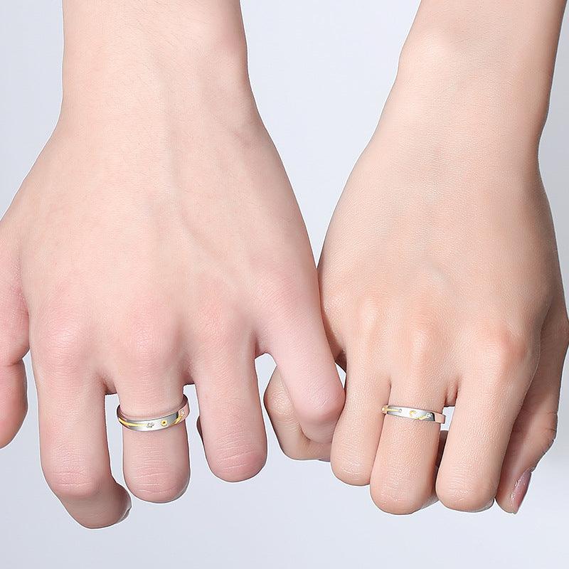 Sun Moon Stars Couple Ring 925 Silver Literary Niche Sterling Silver Ring Valentine's Day Gift - Trendha