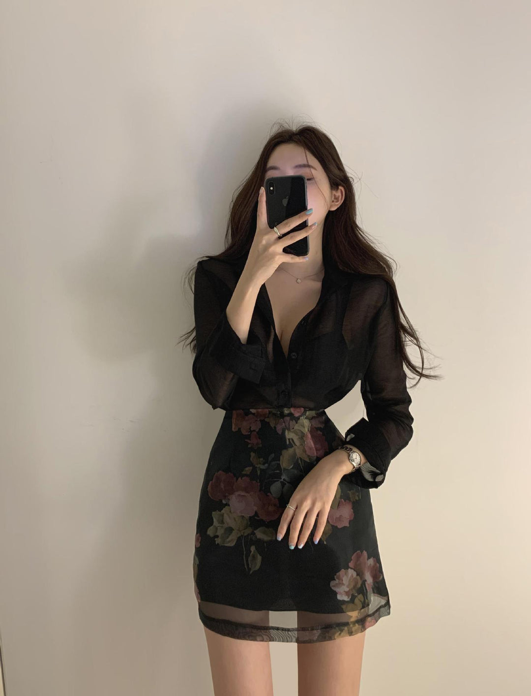 Sun Protection Shirt High Waist Color Printing Chiffon Skirt - Trendha