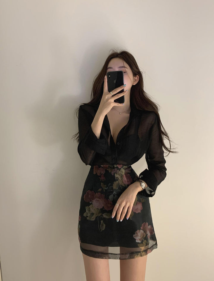 Sun Protection Shirt High Waist Color Printing Chiffon Skirt - Trendha