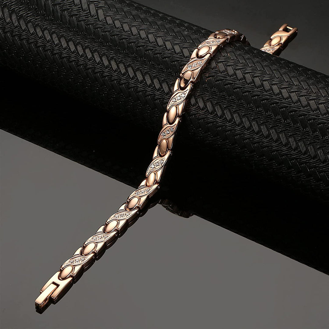 Titanium Germanium Magnet Bracelet Crossed CNC Zircon - Trendha