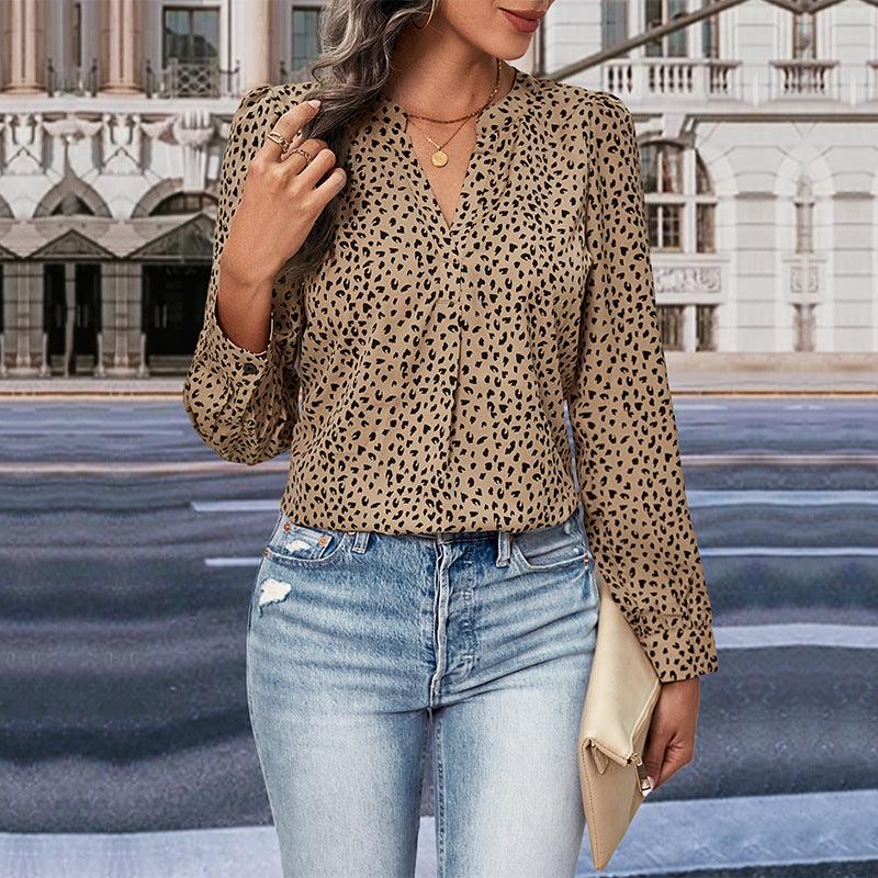 Top Fall Women's Clothing Commute Style Long Sleeve Leopard-print Shirt - Trendha