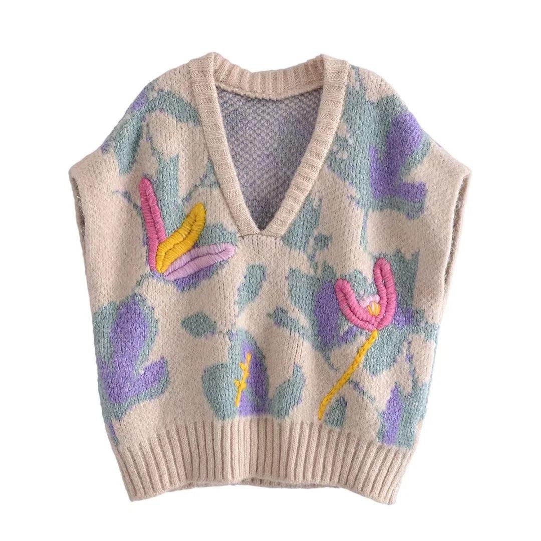 V-neck Loose Knit Vest For Women - Trendha