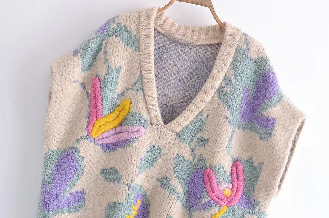 V-neck Loose Knit Vest For Women - Trendha