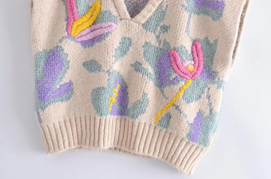 V-neck Loose Knit Vest For Women - Trendha