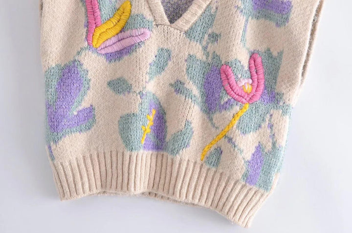 V-neck Loose Knit Vest For Women - Trendha