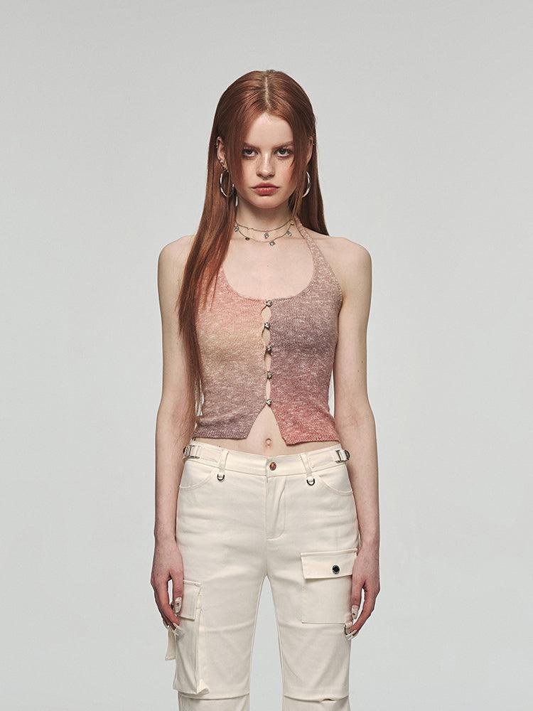 Vacation Style Rainbow Color Halter Spaghetti Straps Vest Outer Wear Slim Top - Trendha