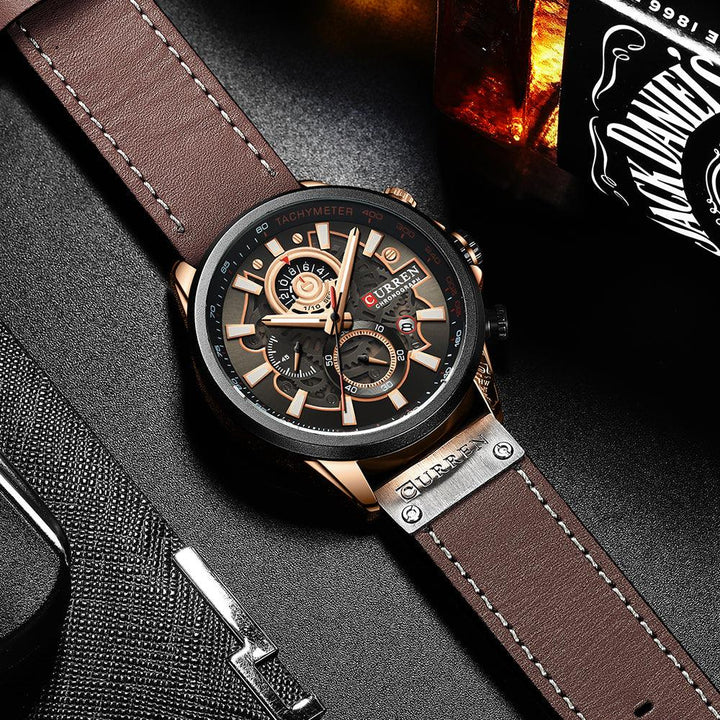 Waterproof Quartz Multifunctional Men's Calendar Belt Watch - Trendha