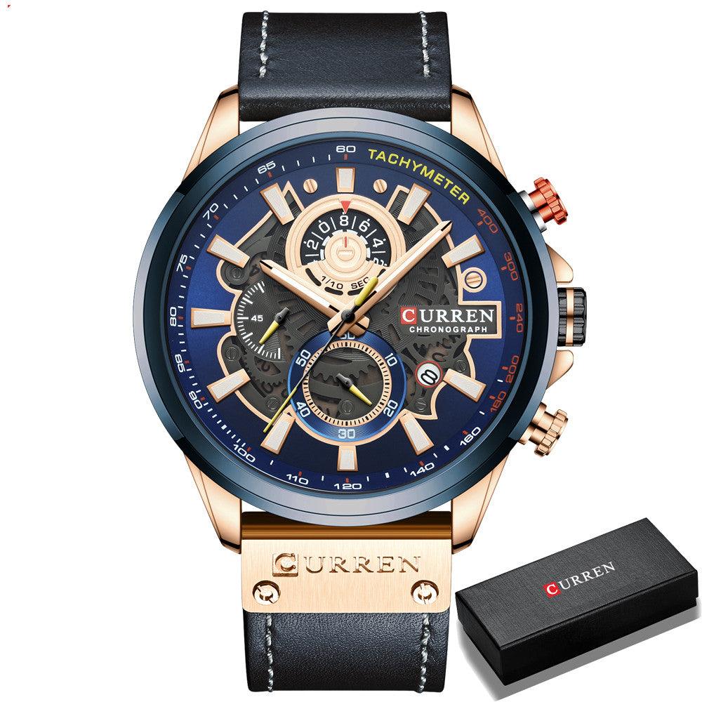 Waterproof Quartz Multifunctional Men's Calendar Belt Watch - Trendha