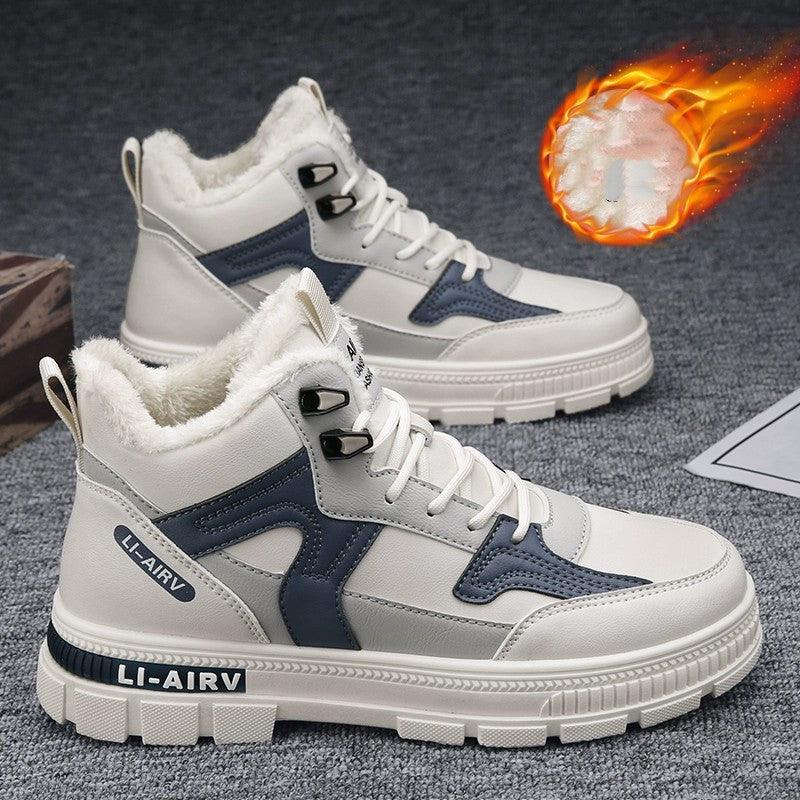 Men's Plush-Lined PU Lace-Up Winter Boots