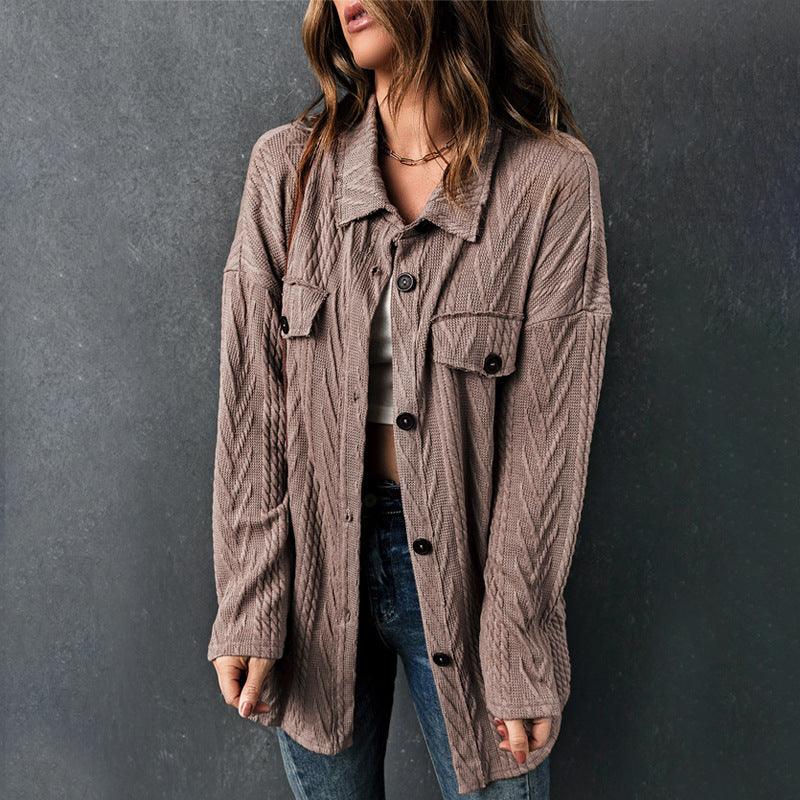 Women's Autumn Winter Shirt Three-dimensional Jacquard Long-sleeved Casual Jacket - Trendha