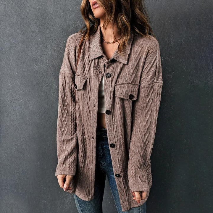 Women's Autumn Winter Shirt Three-dimensional Jacquard Long-sleeved Casual Jacket - Trendha