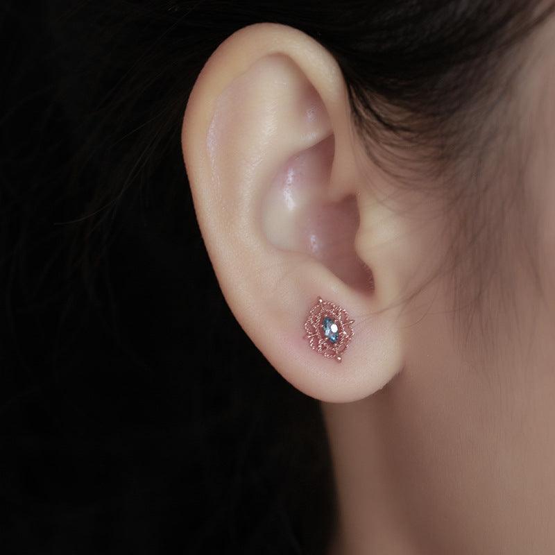 Blue-Accent 925 Silver Geometric Stud Earrings