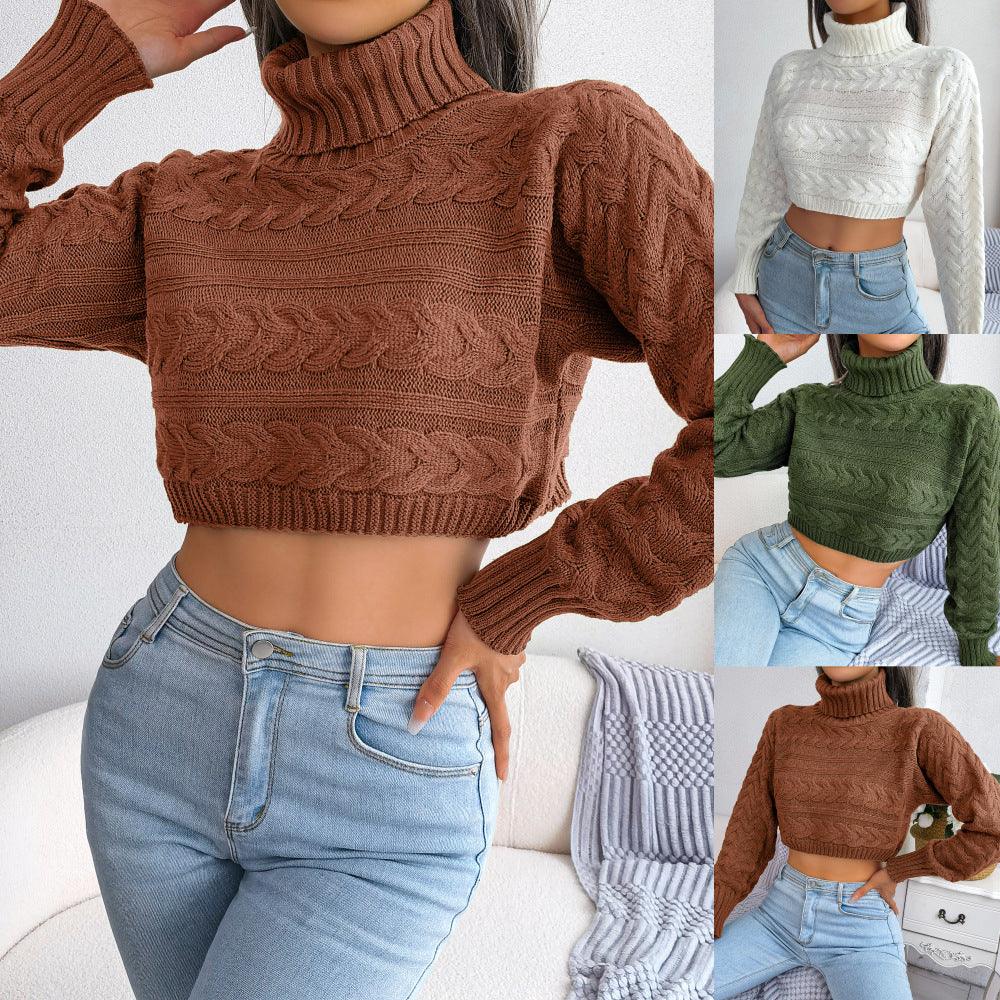 Women’s Cropped Cable-Knit Turtleneck Sweater
