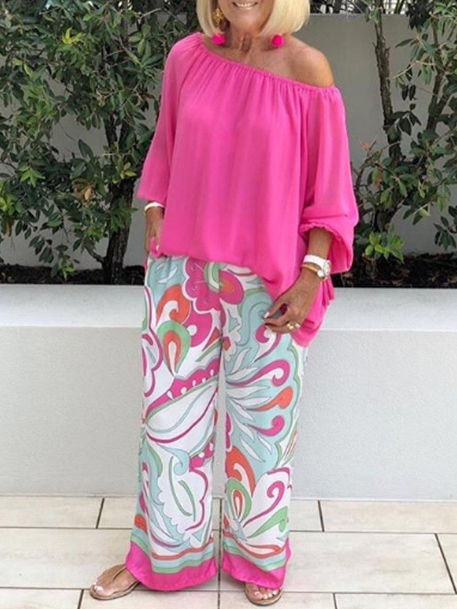 Women's Clothing Printed Pants Off-shoulder Top Casual Suit - Trendha