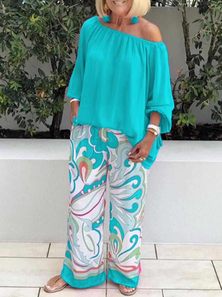 Women's Clothing Printed Pants Off-shoulder Top Casual Suit - Trendha