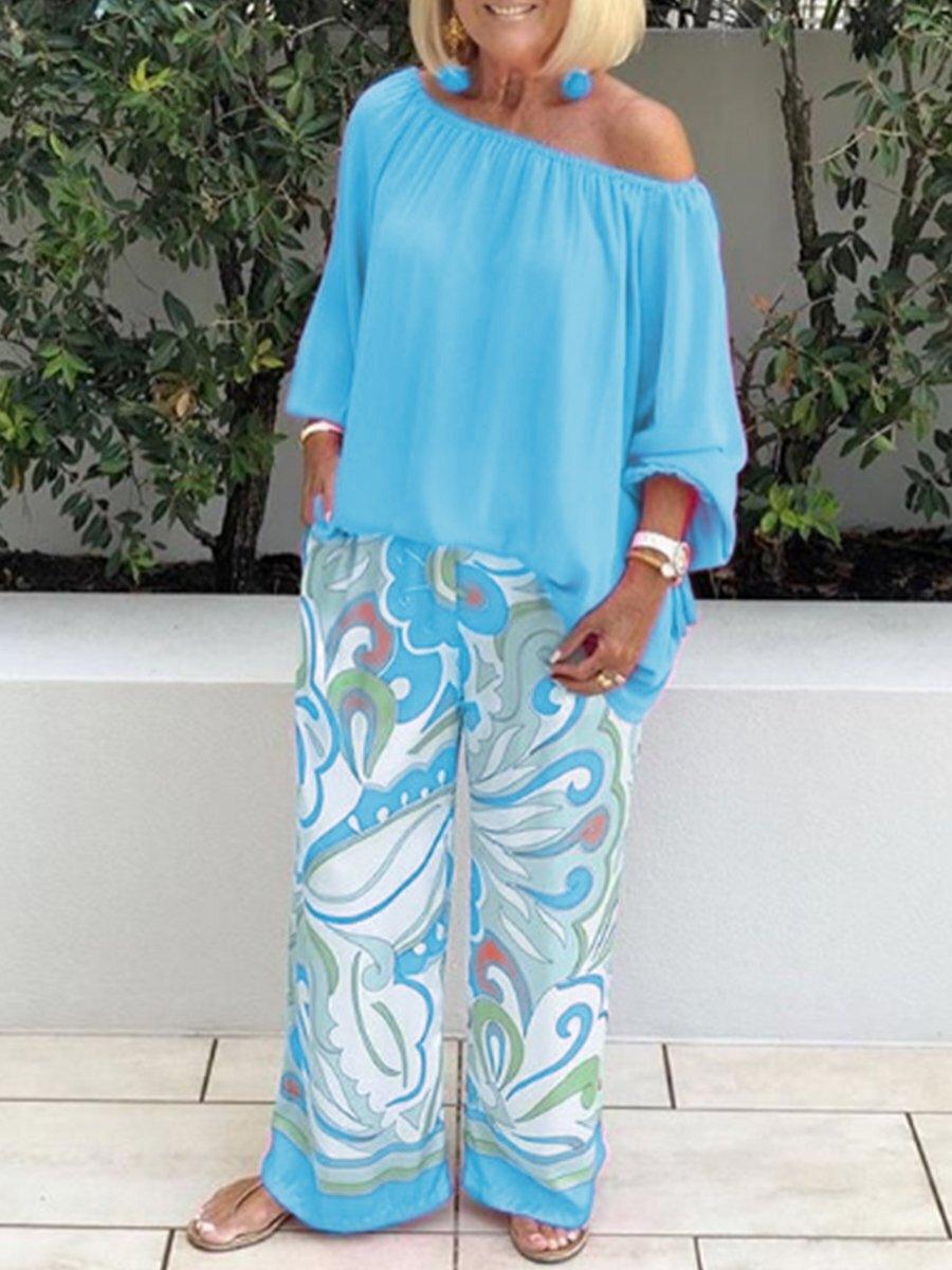 Women's Clothing Printed Pants Off-shoulder Top Casual Suit - Trendha