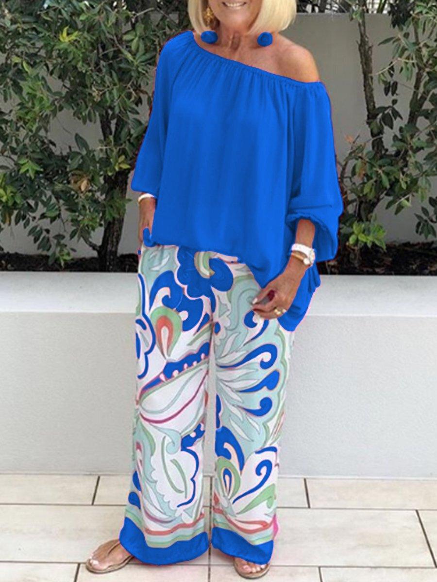 Women's Clothing Printed Pants Off-shoulder Top Casual Suit - Trendha