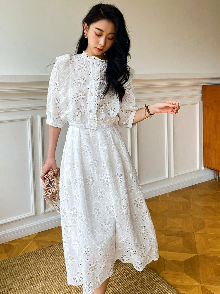 Women's Elegant White Top And Skirt Suit - Trendha