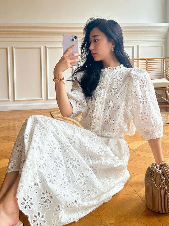 Women's Elegant White Top And Skirt Suit - Trendha