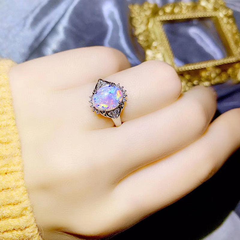 Women's Fashion Natural Opal Silver Ring - Trendha