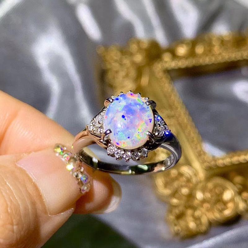 Women's Fashion Natural Opal Silver Ring - Trendha