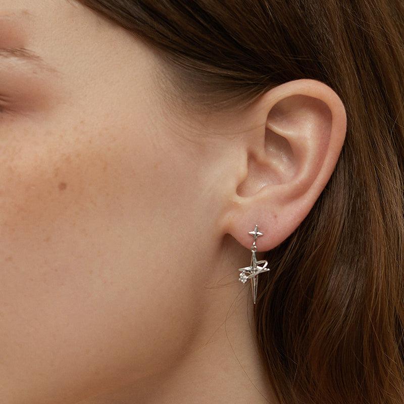Long Star-and-Orbit Alloy Drop Earrings