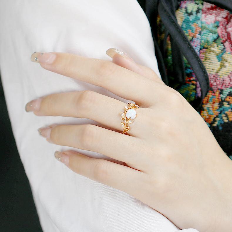 Women's Fashion Vine Opal Finger Ring Female - Trendha