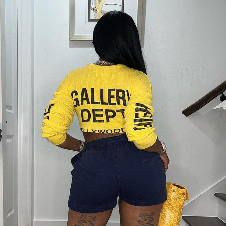 Women's Fashionable Letter Printed Round Neck Long Sleeve T-shirt - Trendha