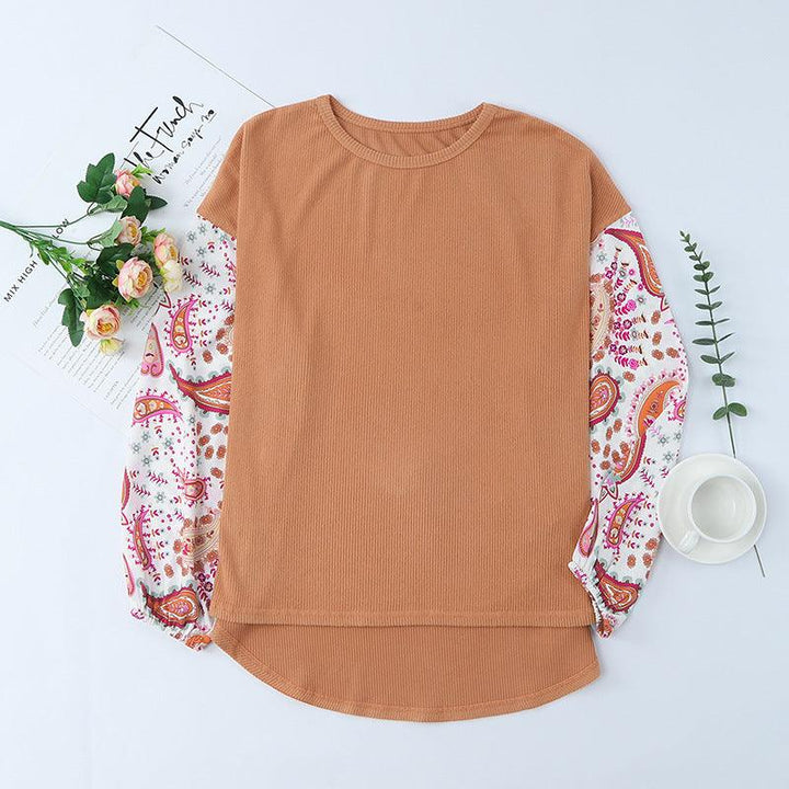 Women's Long Sleeve Printed Round Neck Pullover Loose Top - Trendha