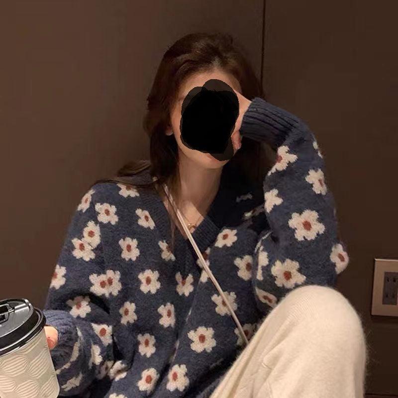 Women's Loose Floral V-Neck Cardigan