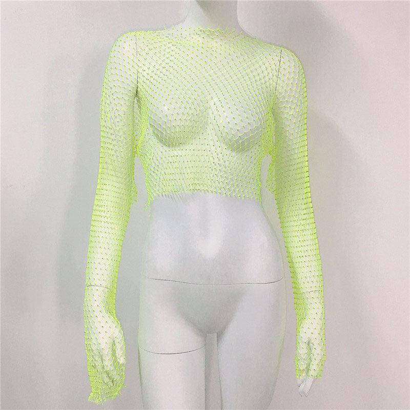 Women's Mesh Rhinestone Fishnet Top Fishnet - Trendha