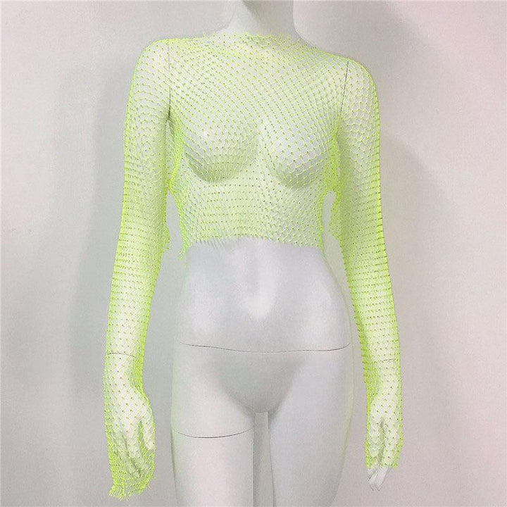 Women's Mesh Rhinestone Fishnet Top Fishnet - Trendha