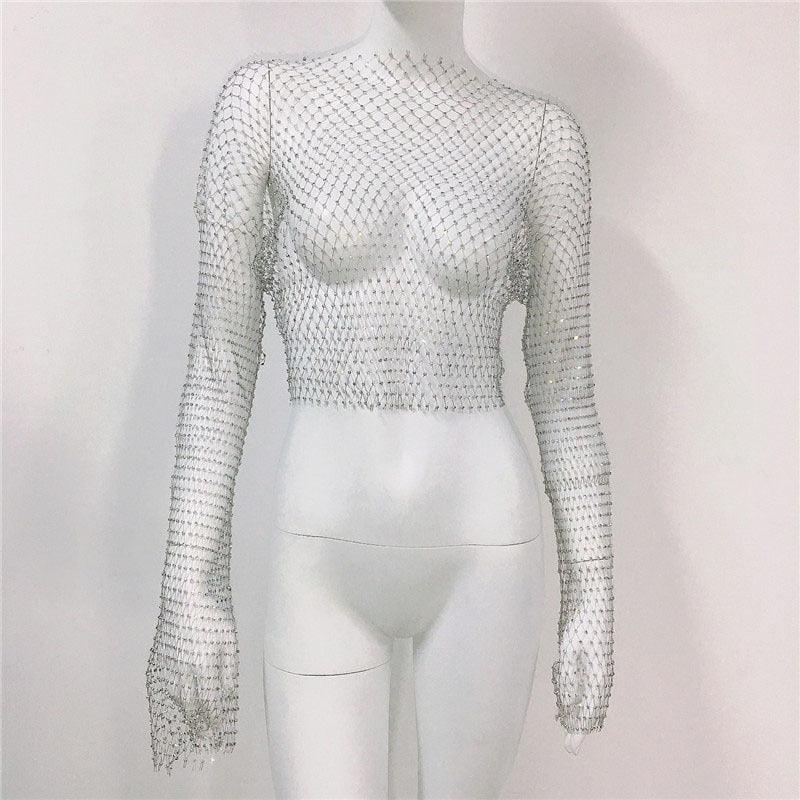 Women's Mesh Rhinestone Fishnet Top Fishnet - Trendha