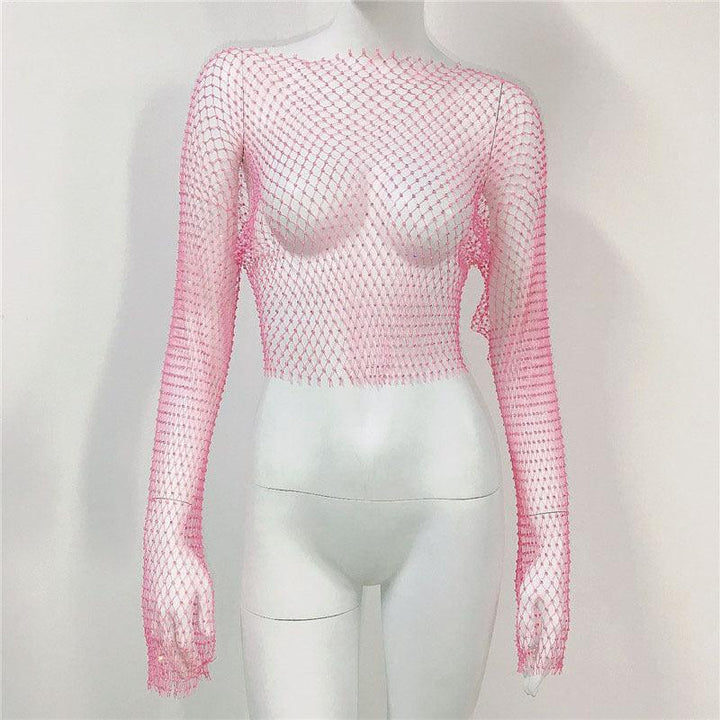 Women's Mesh Rhinestone Fishnet Top Fishnet - Trendha