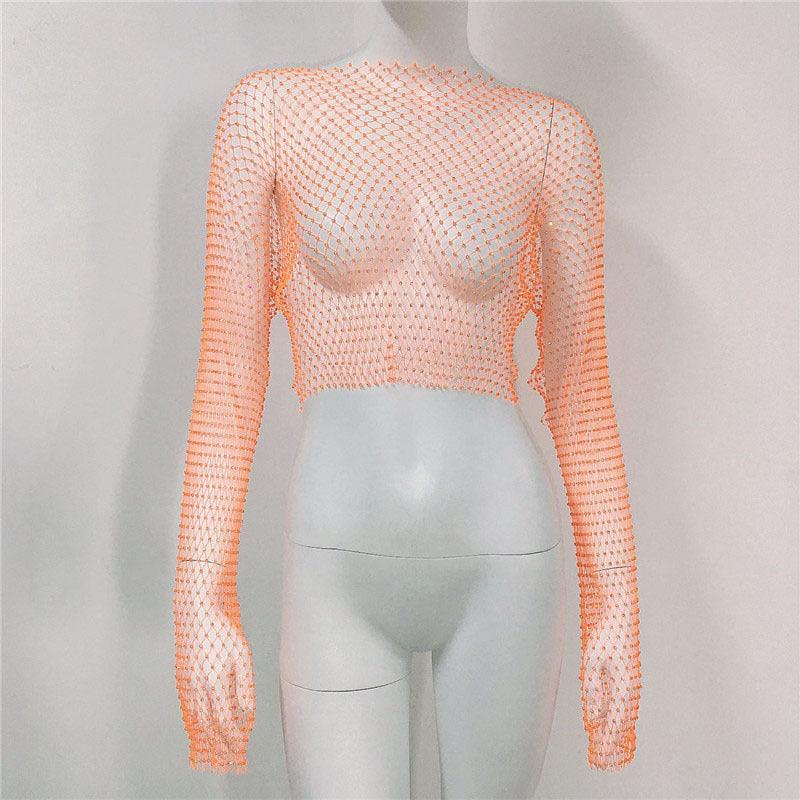 Women's Mesh Rhinestone Fishnet Top Fishnet - Trendha