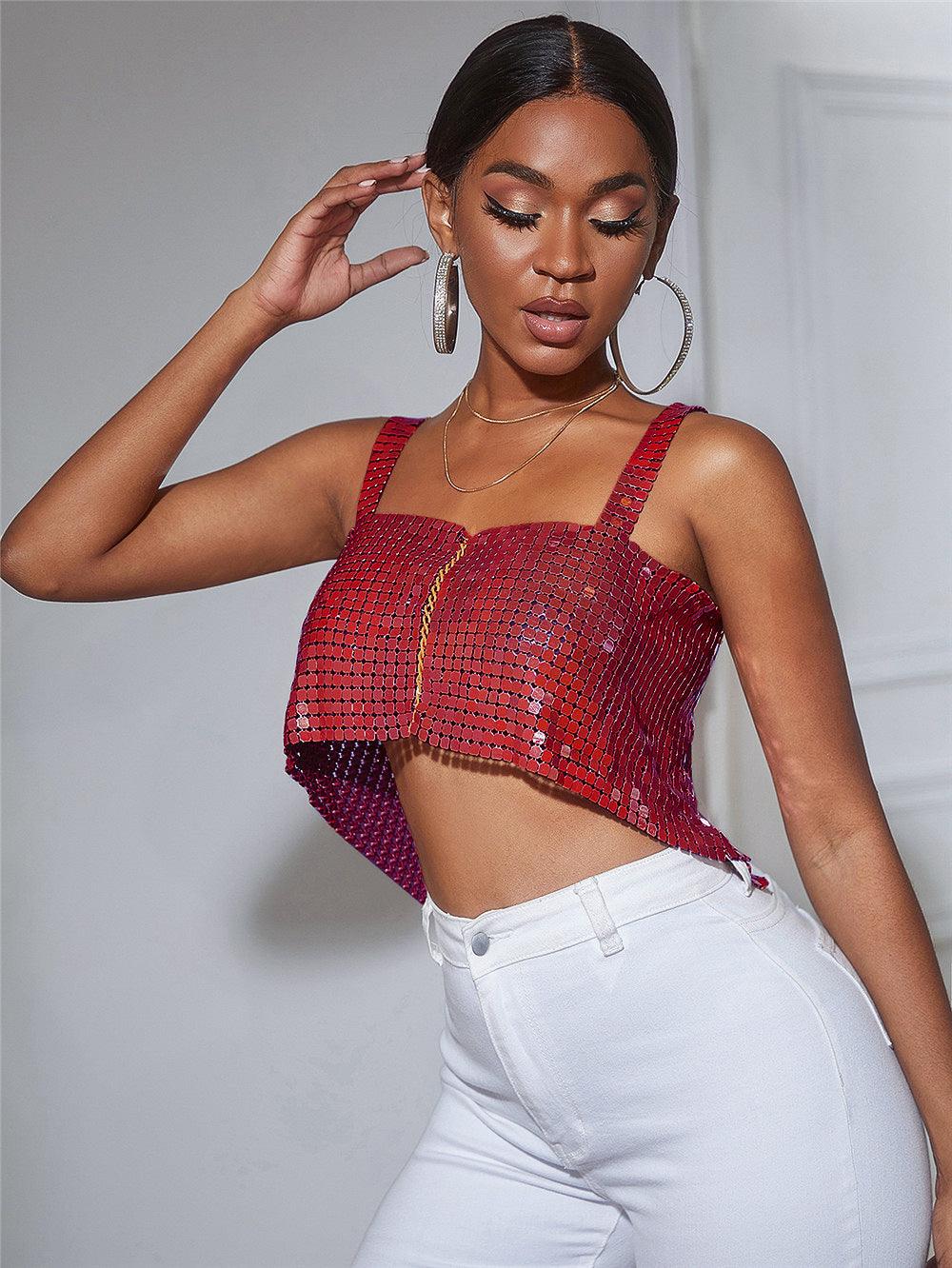 Women's Metal Sequins Chain Strap Tube Top - Trendha