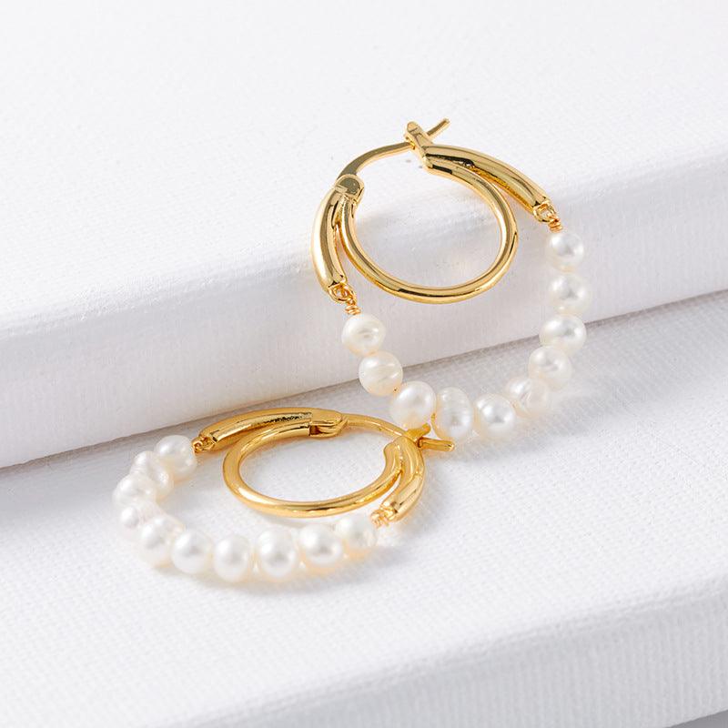 Gold-Tone Pearl-Style Hoop Earrings