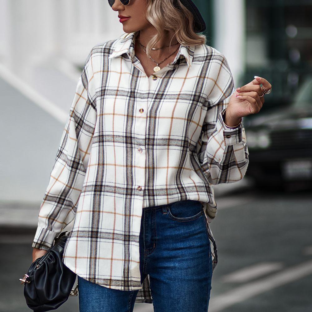 Women's New Casual Loose Boyfriend Plaid Shirt - Trendha