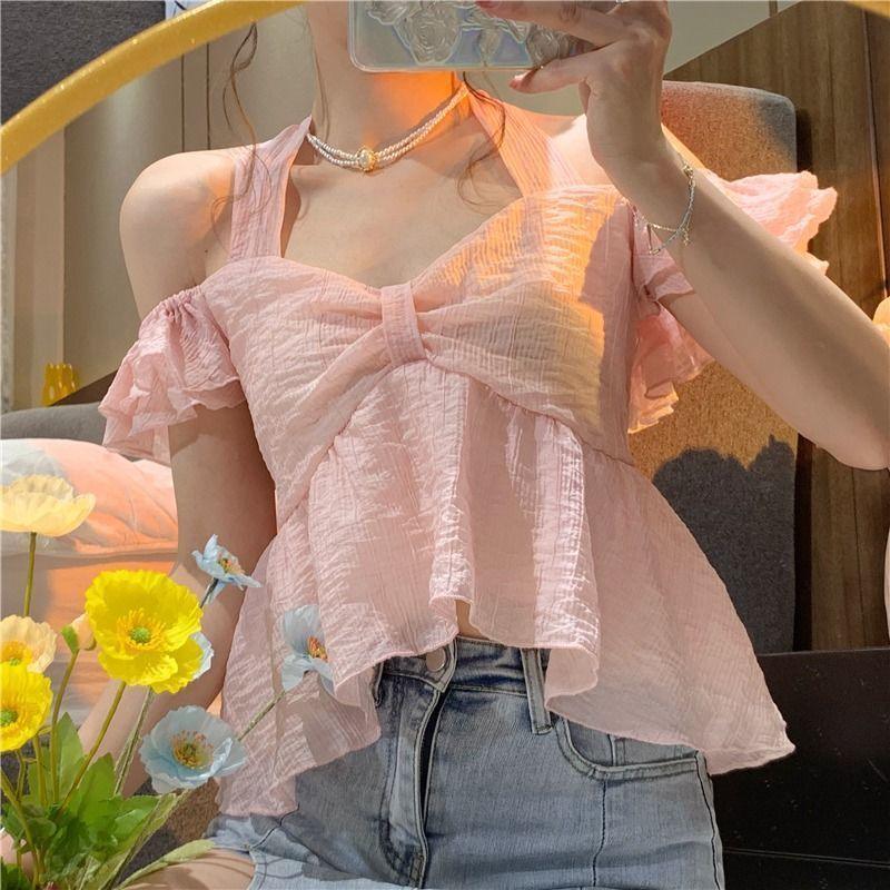 Women's New Sweet French Hanging Neck Strap Tank Top - Trendha