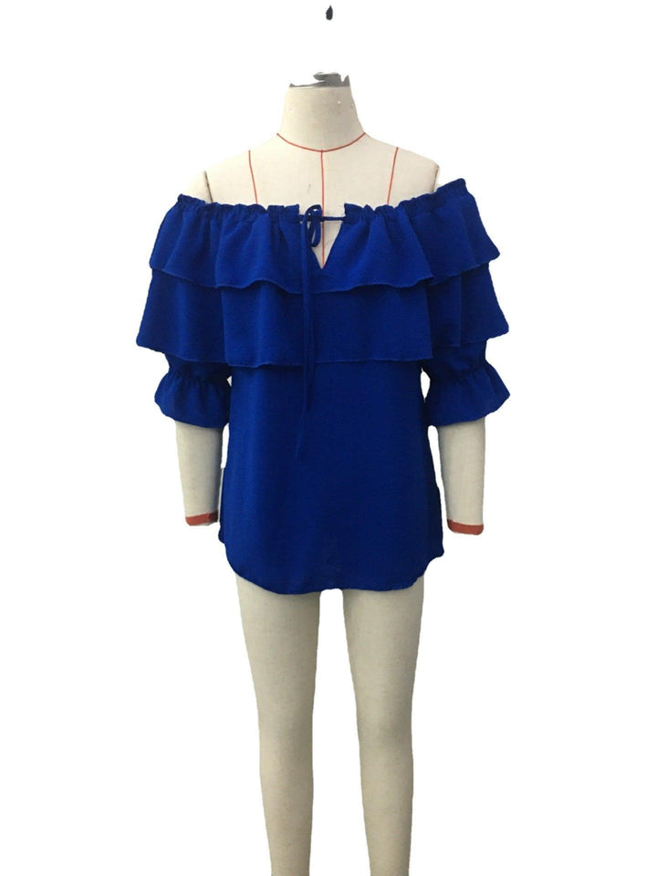 Women's Off-neck Pullover Chiffon Tied Lotus Leaf Short Sleeve - Trendha